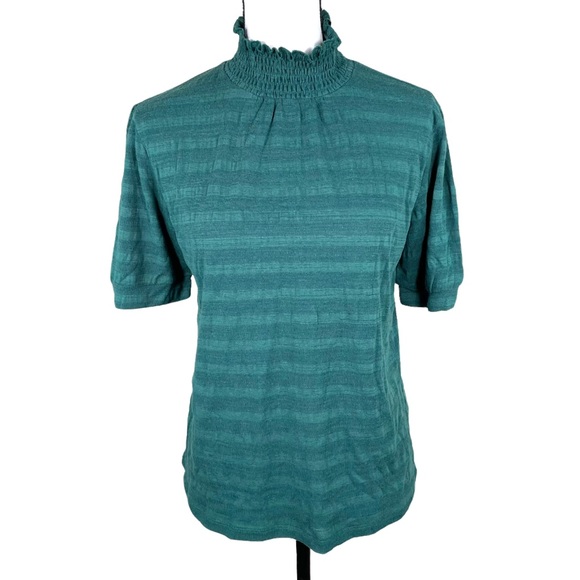 W5 Green Smocked Neck Stripe Green Top - Picture 1 of 6